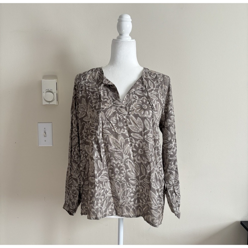 NWT Pure Jill Womens Petite Small Top Brown Tan Floral Blouse Beach Coastal